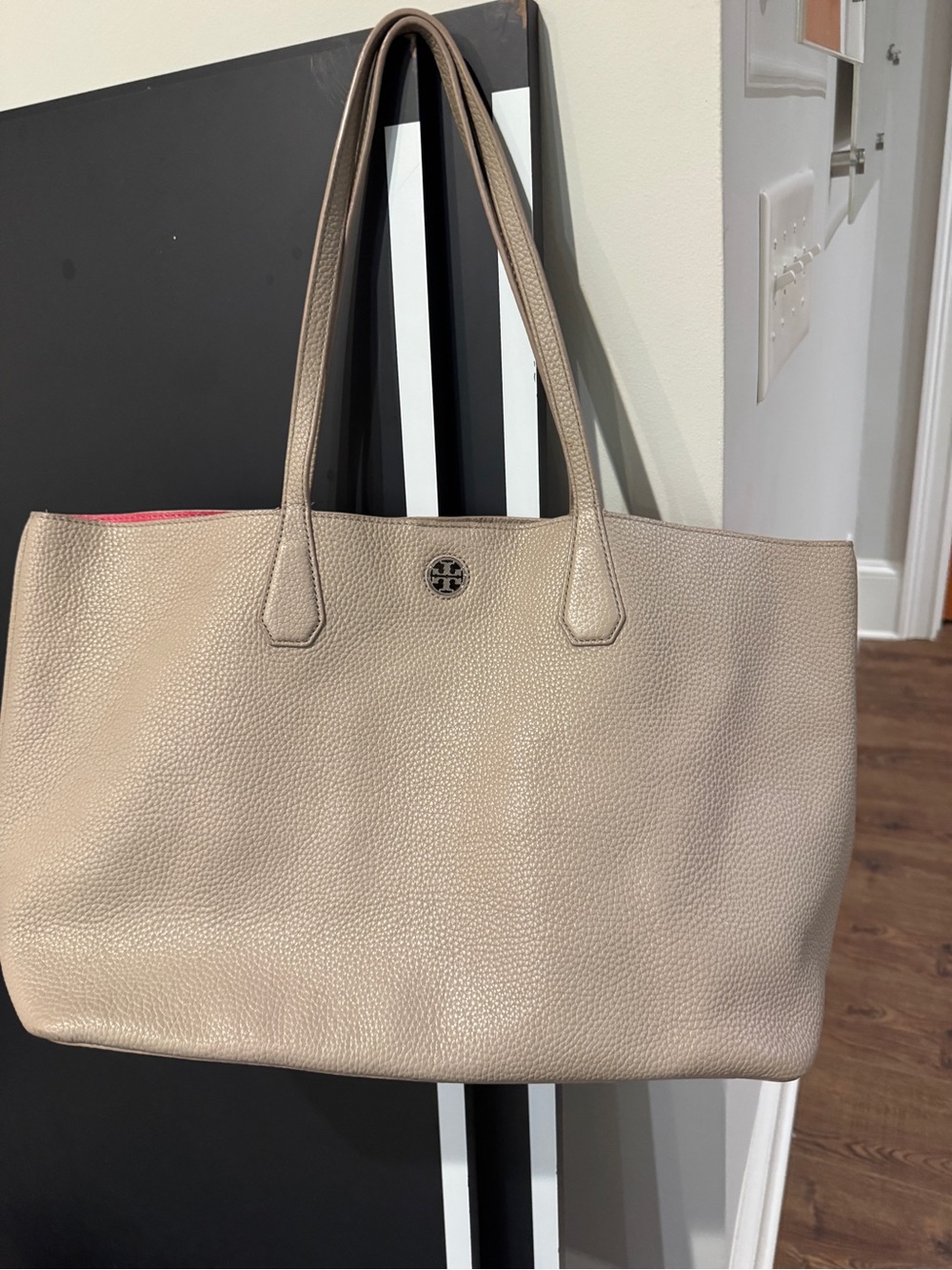 Tory Burch Pebbled Leather Neutral Tote - great condition